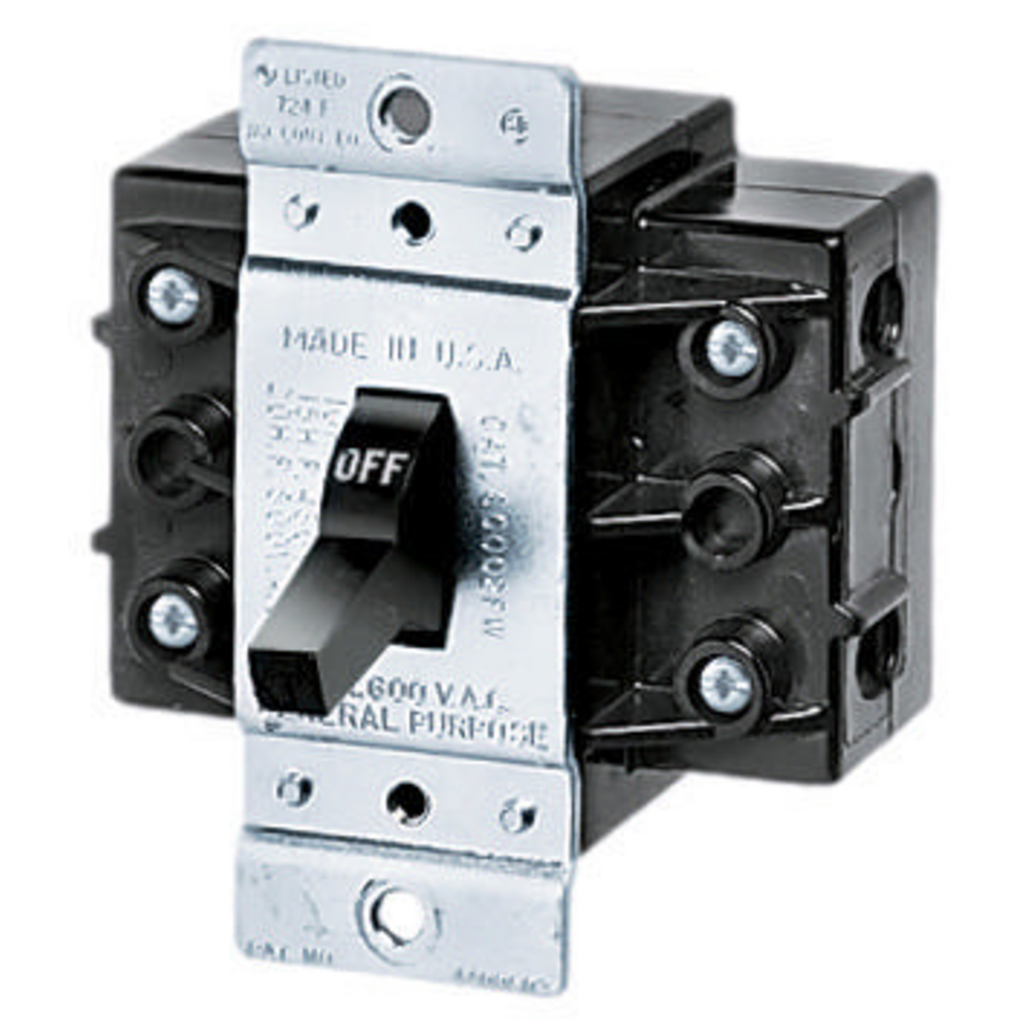 Switches and Lighting Control, Motor Disconnec t, 3-Pole, 60A 600V, Front Wired