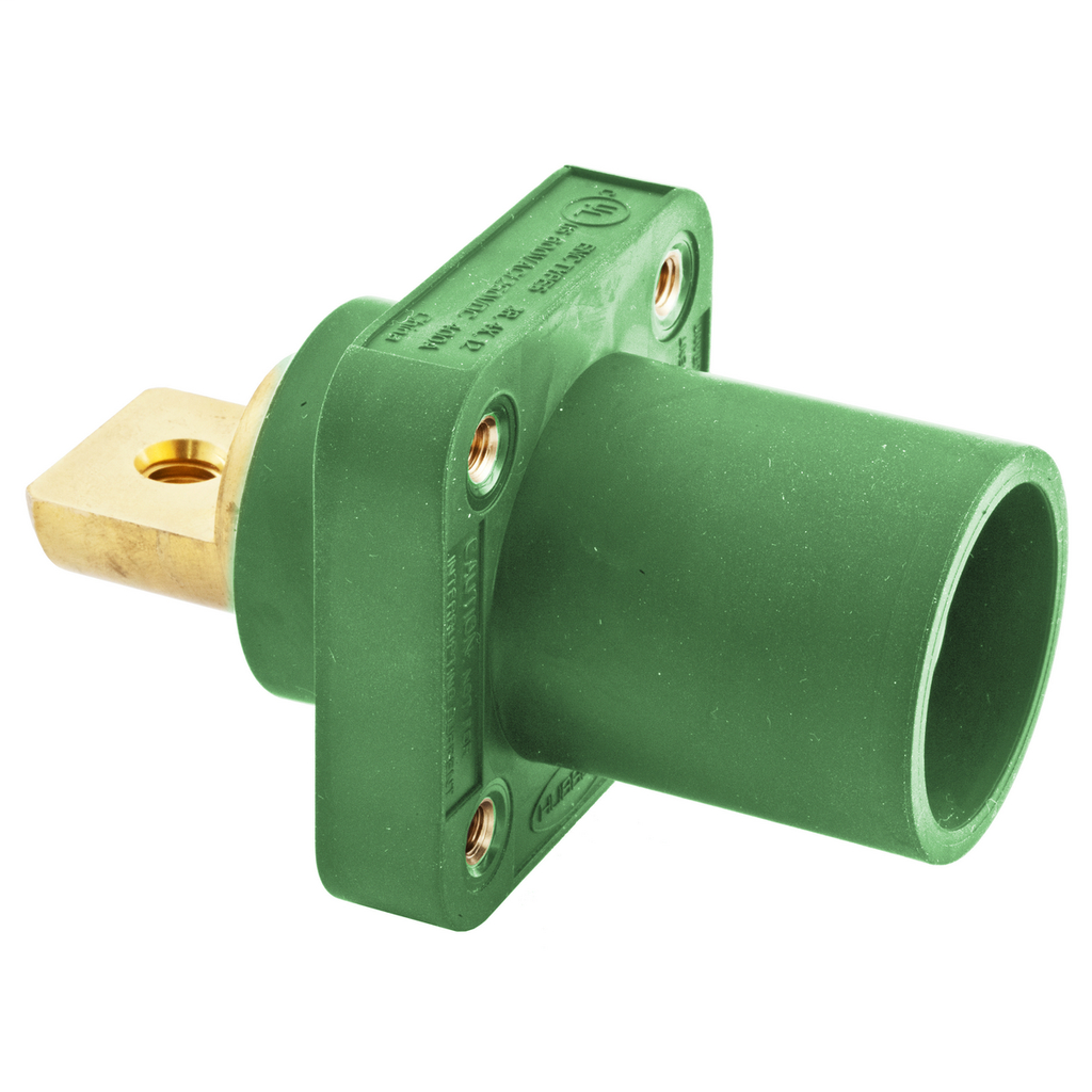 Heavy Duty Products, Single Pole Devices, Industrial Grade, Male Bus Receptacle, 300/400A 250V DC/600V AC, Single Conductor, Green