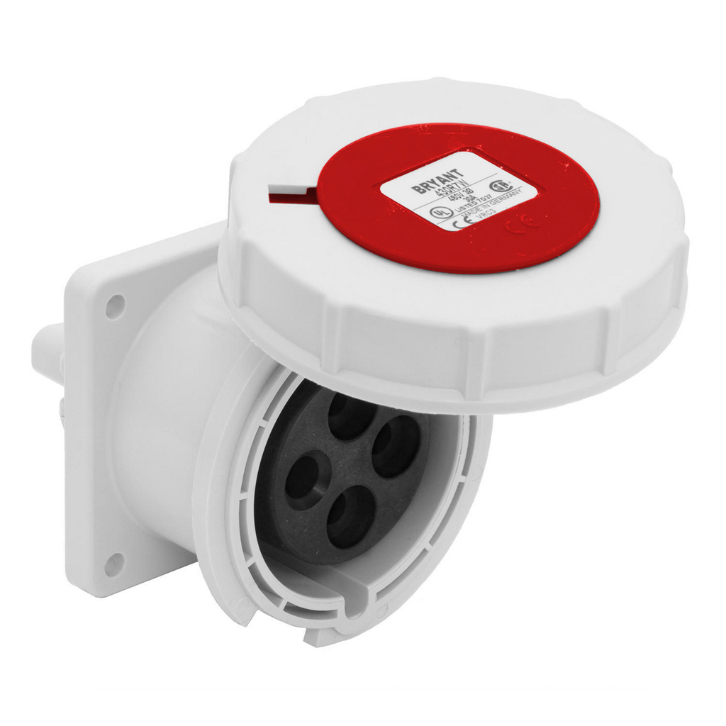 Heavy Duty Products, IEC Pin and Sleeve Devices, Industrial Grade, Female Receptacle, 30A 3-Phase Delta 480V AC, 3-Pole 4-Wire Grounding, Screw Terminals, Red, Watertight