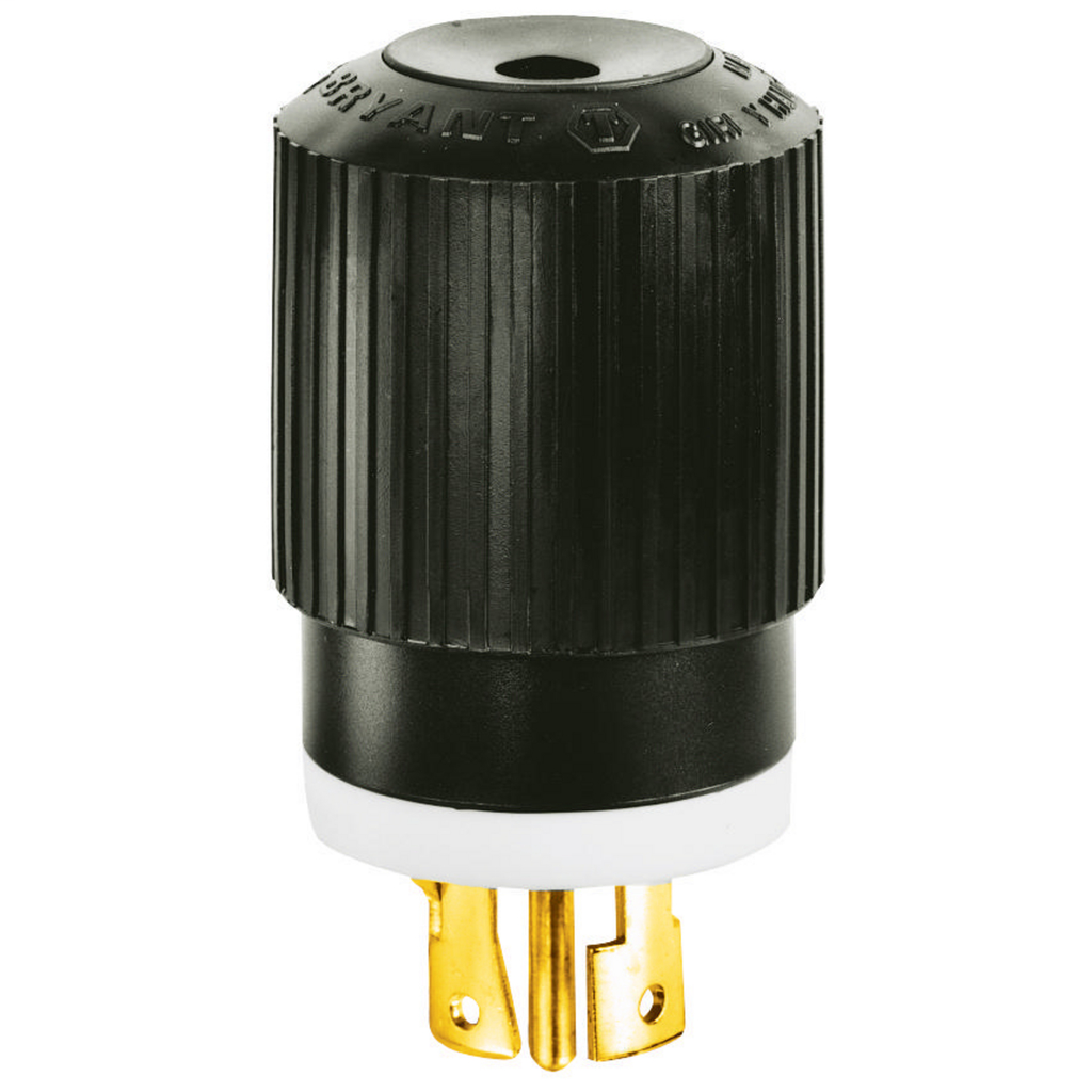 Locking Devices, Industrial, Male Plug, 30A 3- Phase Wye 277/480V AC, 4-Pole 5-Wire Grounding, L22-30P, Screw Terminal, Black and White