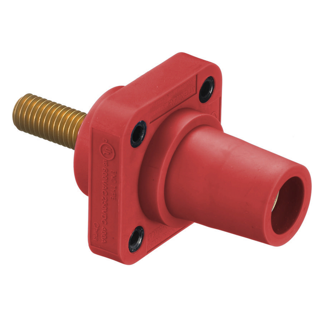 Heavy Duty Products, Single Pole Devices, Industrial Grade, Female Receptacle, 300/400A 250V DC/600V AC, Single Conductor, Threaded Stud, Red