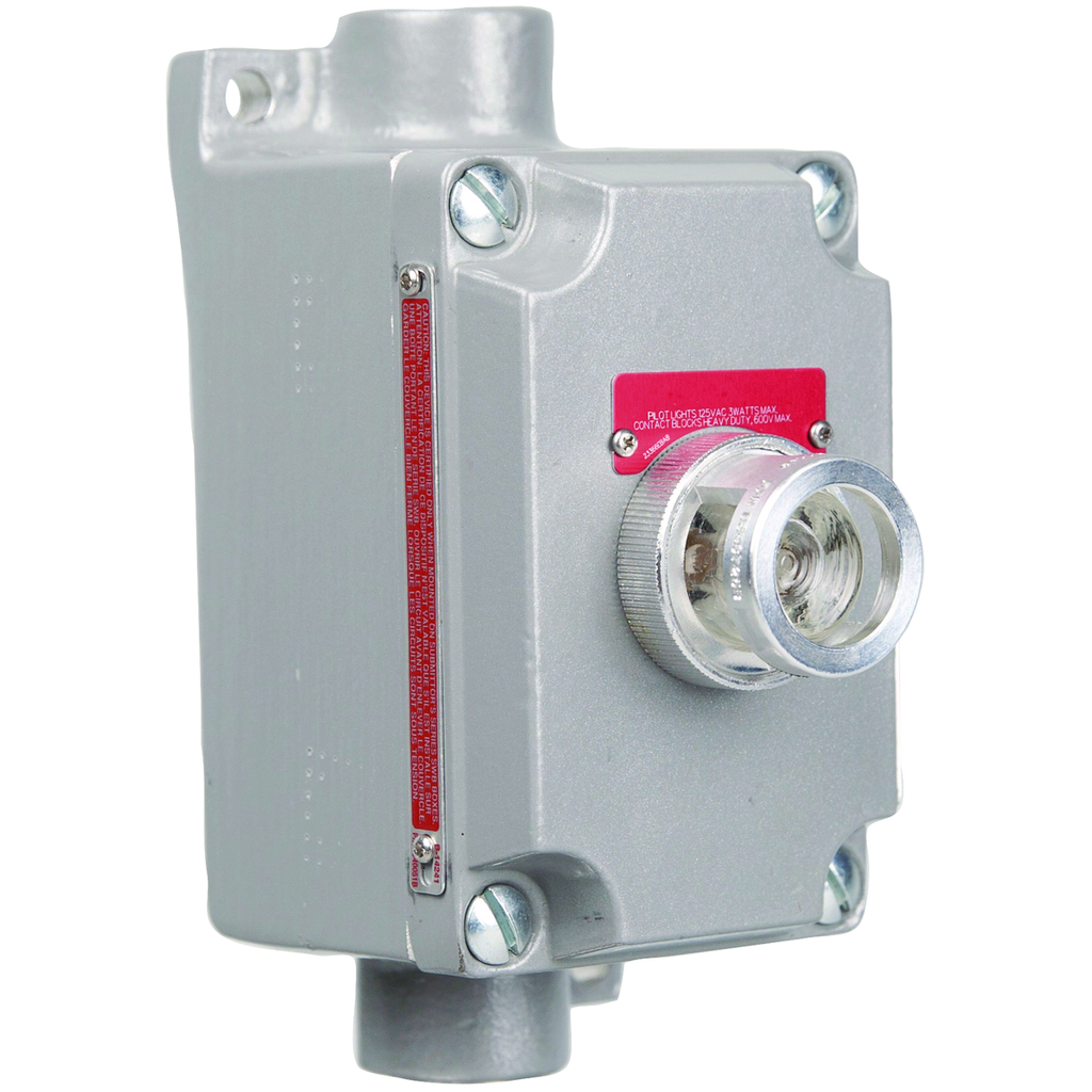 XCS Series - Aluminum Feed-Thru 120V Pilot Light Control Station -Clear Lens With Nameplate To Be Specified - Hub Size 3/4 Inch