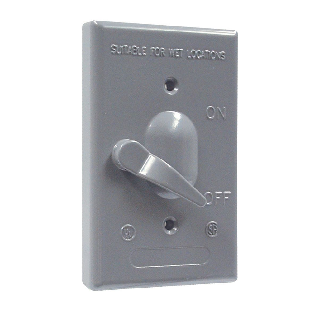 1-Gang Weatherproof Cover, Vertical, Toggle 3-Way 6A/3A, Gray