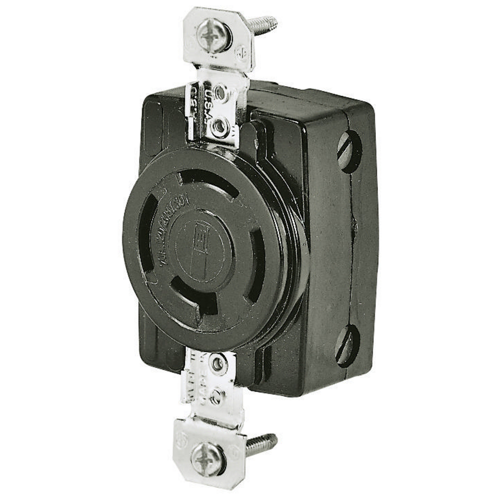 Locking Devices, Industrial, Flush Receptacle, 20A 250V, 3-Pole 4-Wire Grounding, Non-NEMA, Screw Terminal, Black