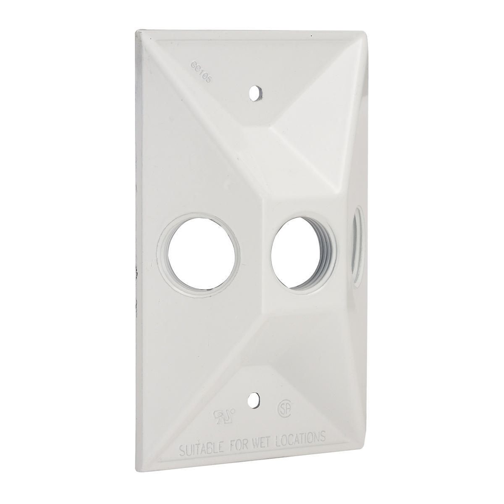 1-Gang Weatherproof Cluster Cover, Three 1/2 in. Threaded Outlets, White