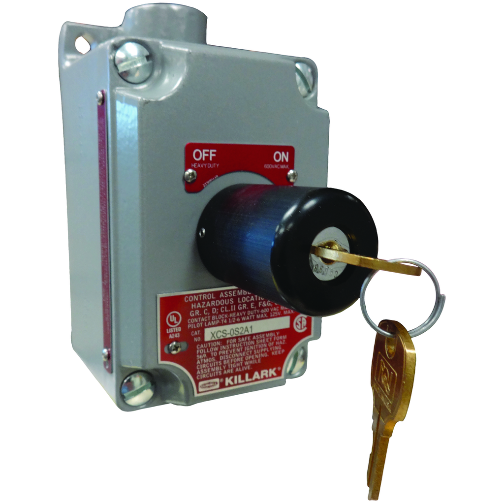 XCS Series - Aluminum Feed-Thru Maintainted Contact 2-Position Keyed Selector Switch - 1NO/1NC Contact Rating - Hub Size 3/4 Inch