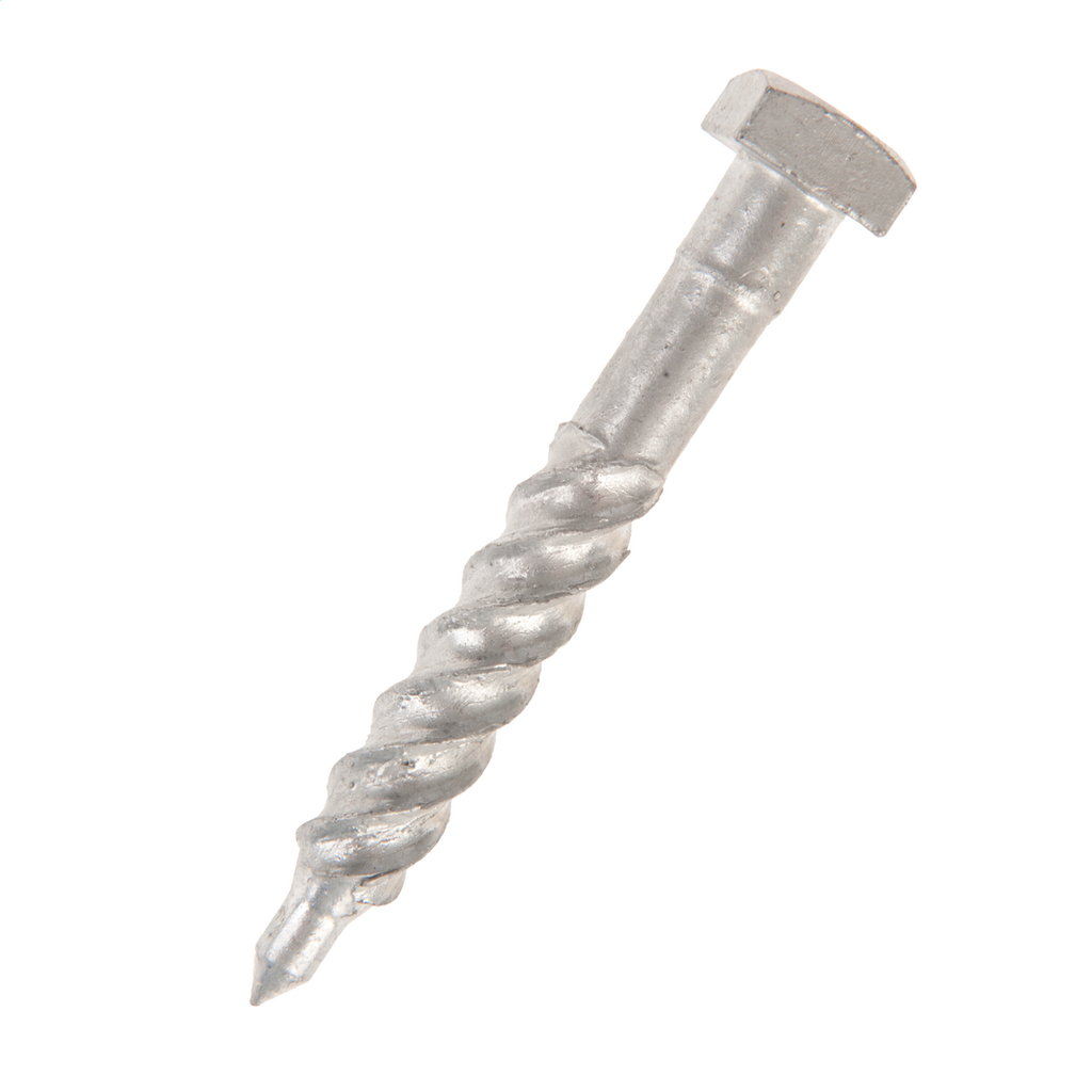 Square head lag screw, 1/2" diameter fetter thread x 4" long with drive point and upset shoulder. Thread length is 2 5/8". Galvanized per ASTM A-153.