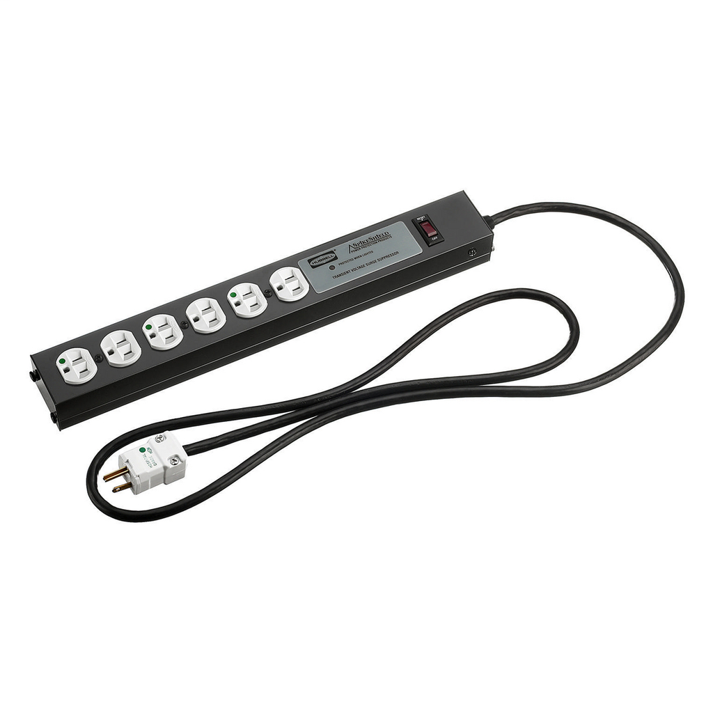 Surge Protective Devices, SPIKESHIELD TVSS Plug Strips, Hospital Grade, 15A 125V, 6 Outlet, 350 Joules, 15' Cord, Office White