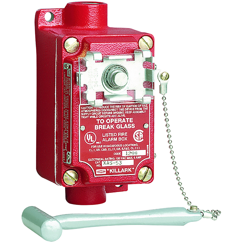 XAS Series - Aluminum Feed-Thru Fire Alarm Station With Breaking-Glass Activation - Hub Size 3/4 Inch Npt - 1NO/1NC Contact Rating