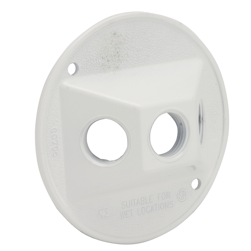 Round Weatherproof Cluster Cover, Three 1/2 in. Threaded Outlets, White