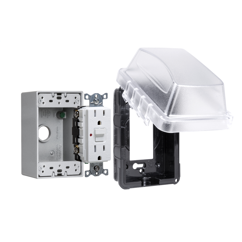 1-Gang, Complete In-Use Cover Kit, Hubbell WRTR 15 AMP Self Test GFCI, Standard In-Use Cover, Box, Receptacle