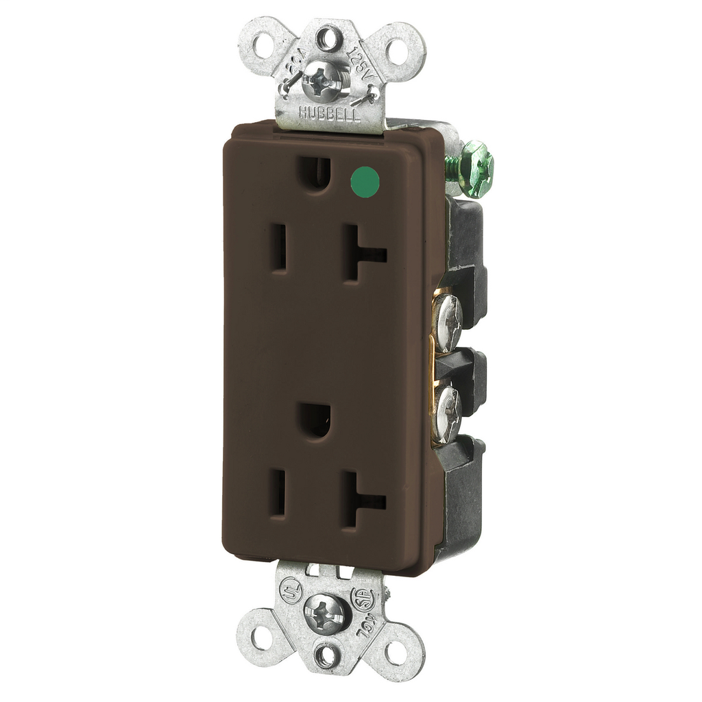 Straight Blade Devices, Receptacles, Duplex, Hospital Grade, 2-Pole 3-Wire Grounding, 20A 125V, 5-20R, Brown, Single Pack