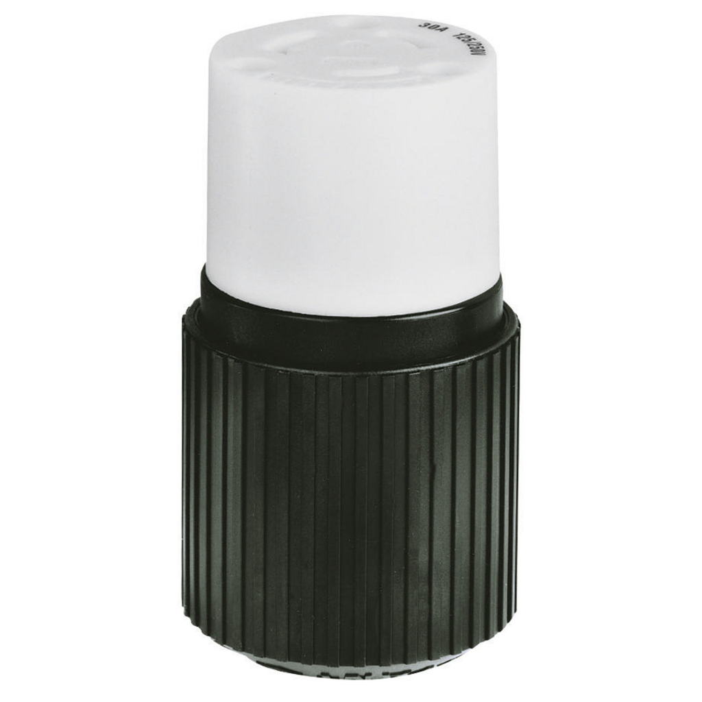 Locking Devices, Locking Devices, Industrial, Female Connector Body 30A 125/250V, 3-Pole 3-Wire Non Grounding, Non- NEMA, Screw Terminal, Black and White