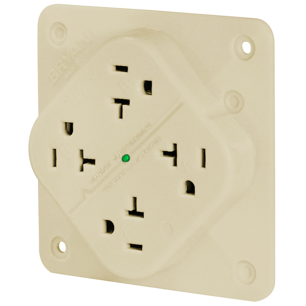 QUADPLEX Straight Blade Receptacle, Surge Supression, 15A 125V, 2-Pole 3-Wire Grounding, 5-15R, Ivory
