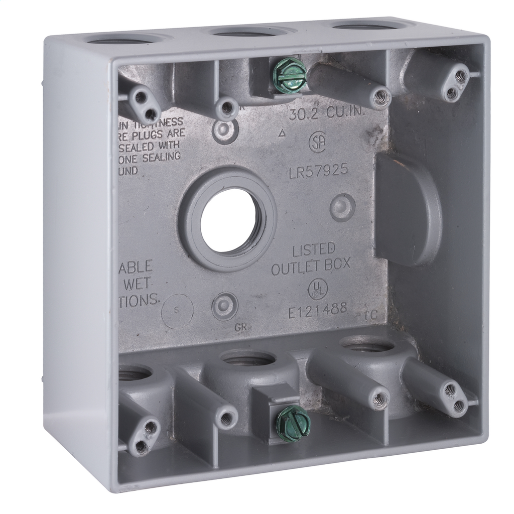2G WP BOX (7) 1/2 IN. OUTLETS GRY CARDED
