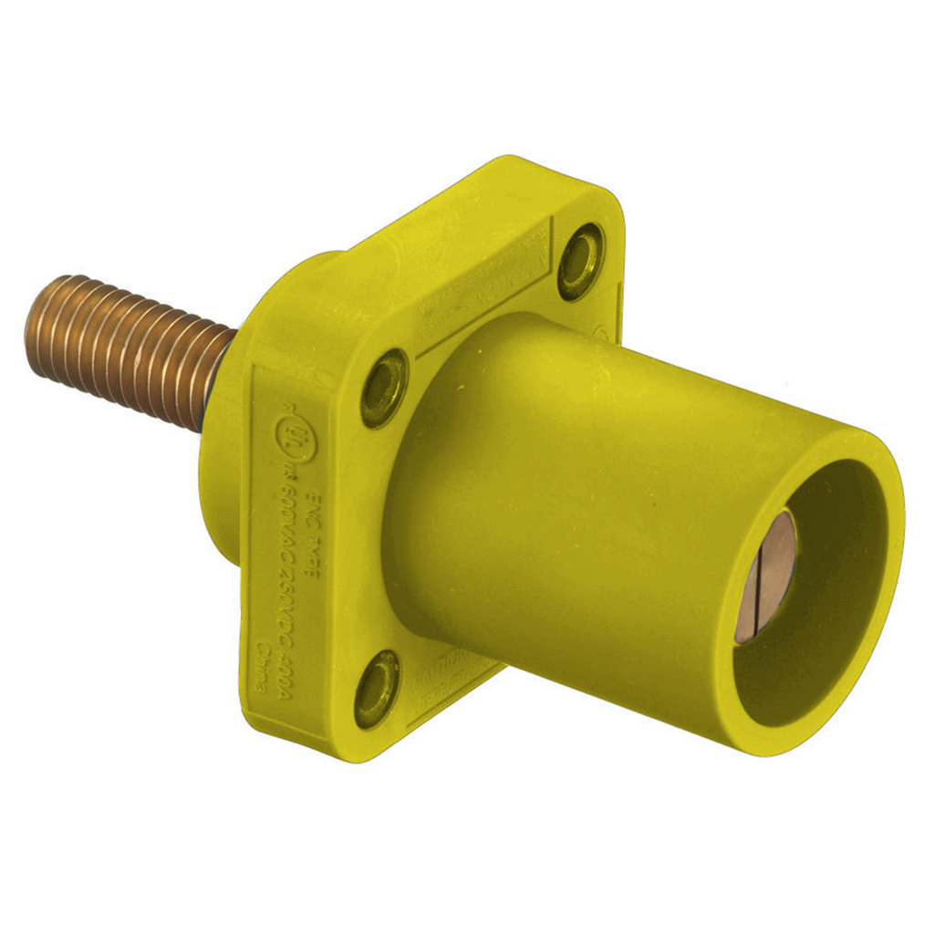 Heavy Duty Products, Single Pole Devices, Industrial Grade, Male Receptacle, 300/400A 250V DC/600V AC, Single Conductor, Threaded Mounting Holes, Stud Termination, Yellow