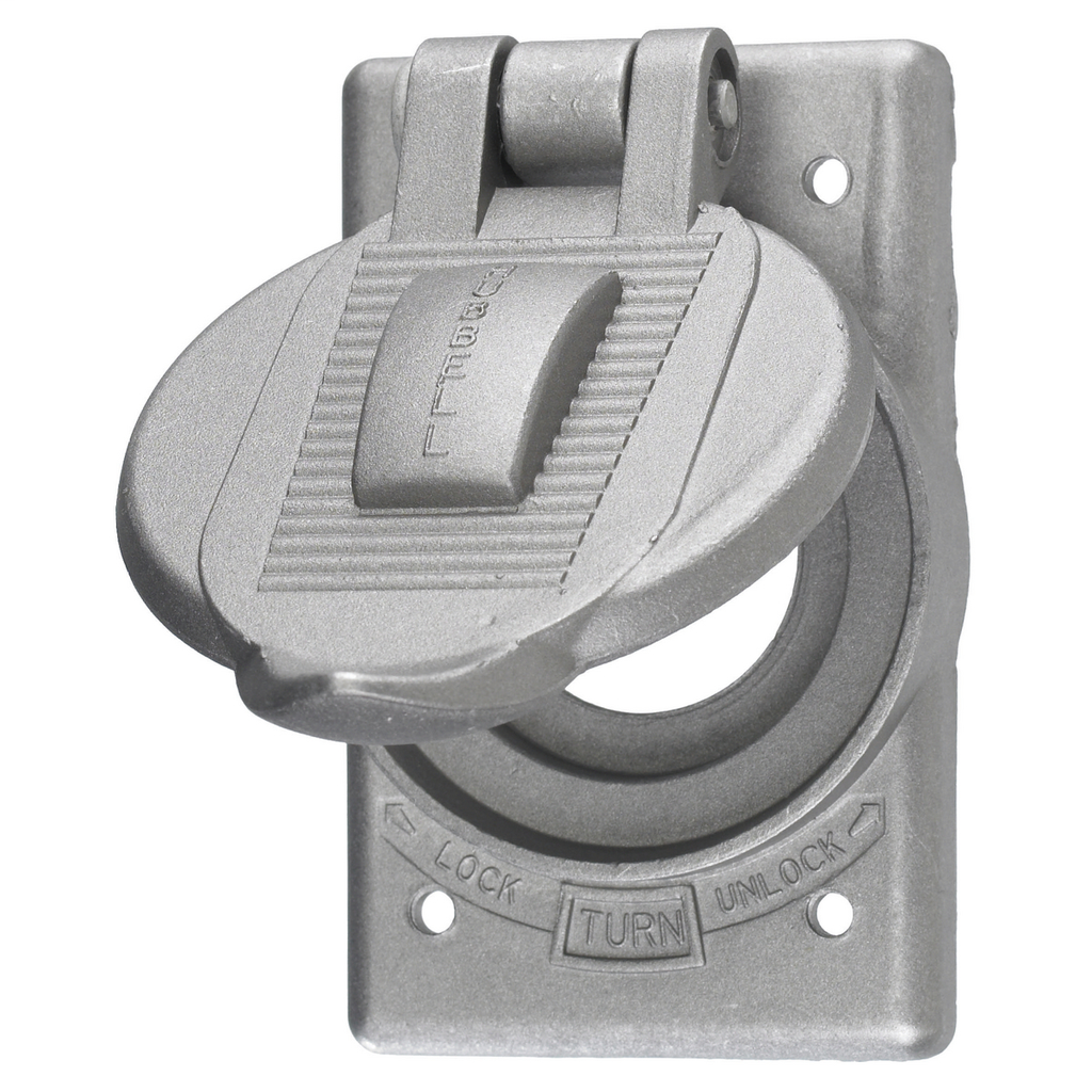 Wallplates and Boxes, Weatherproof Covers, 1-Gang, For 20A HubbelLock, Standard Size, Cast Aluminum