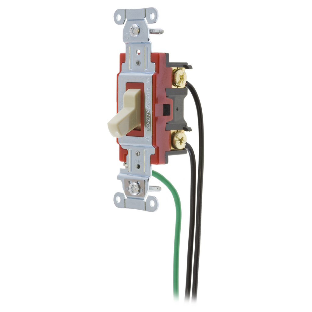 Switches and Lighting Controls, Hubbell- PRO Series, Toggle Switches, General Purpose AC, 4 Way, 20A 120/277VAC, Back and Side Wired, Pre-Wired with 8" #12 THHN, Ivory
