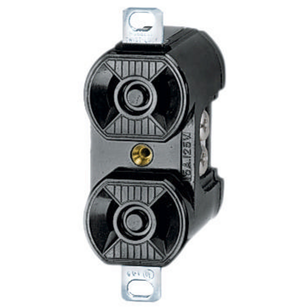 Locking Devices, Industrial, Duplex Receptacle, 15A 125V, 2-Pole 2-Wire Non Grounding, L1-15R, Screw Terminal, Black