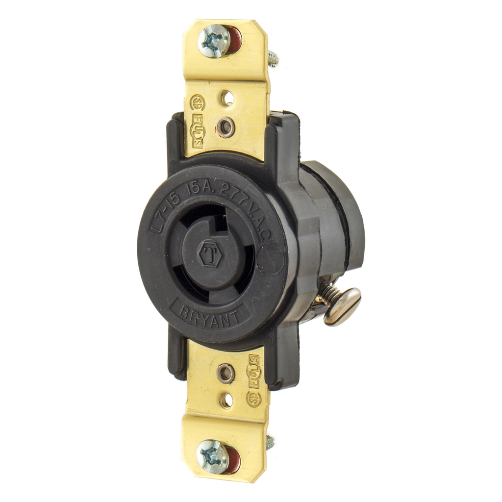 Locking Devices, Locking Devices, Industrial, Flush Receptacle,15A 277V AC, 2-Pole 3-Wire Grounding, L7-15R, Screw Terminal, Brown