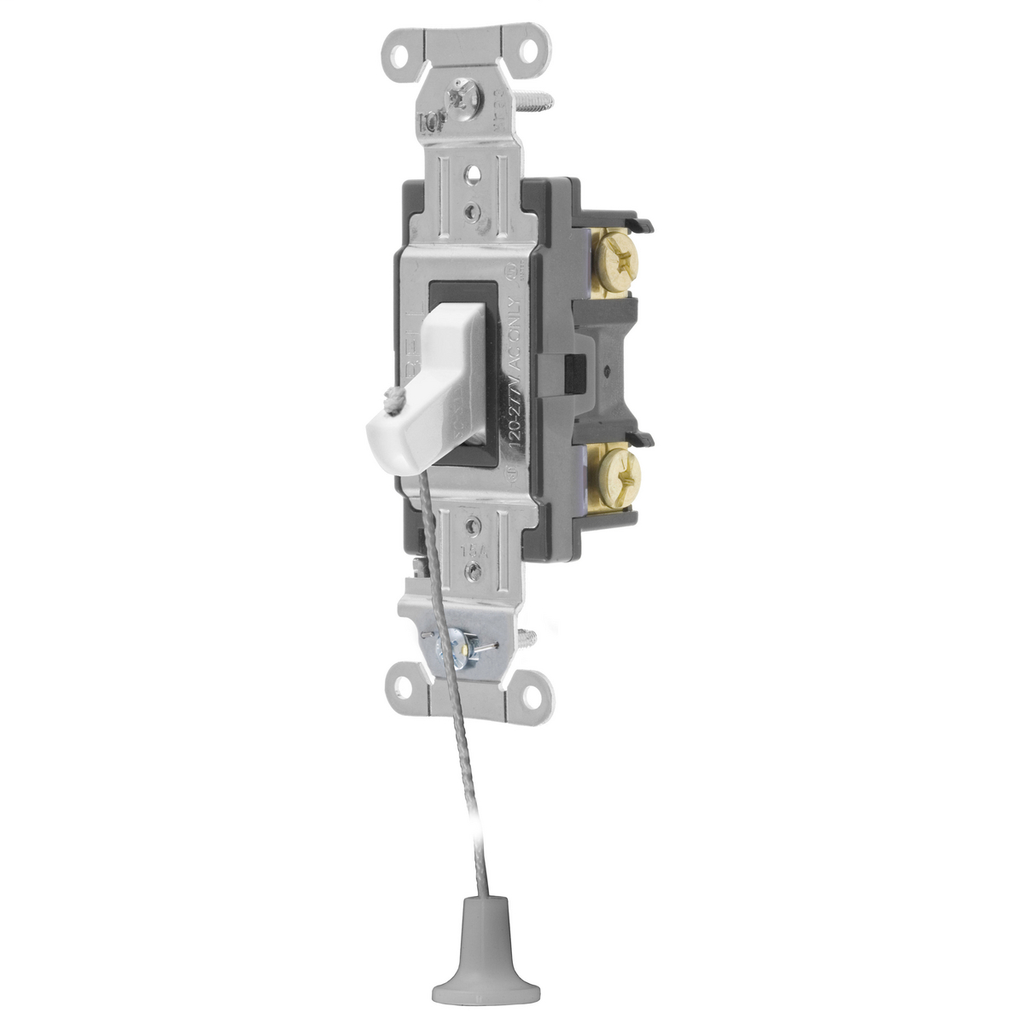 Switches and Lighting Controls, Hospital Call Switch, Toggle Switches, General Purpose AC, Single Pole, 20A 120/277V AC, Back and Side Wired, White, With Lanyard