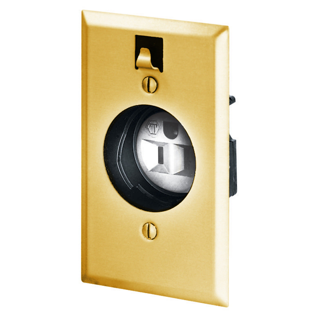 Straight Blade Devices, Specialty Receptacles, Clock Hanger, Receptacle and Plate, 15A 125V, 2-Pole 3-Wire Grounding, 5-15R, Brass, Single Pack