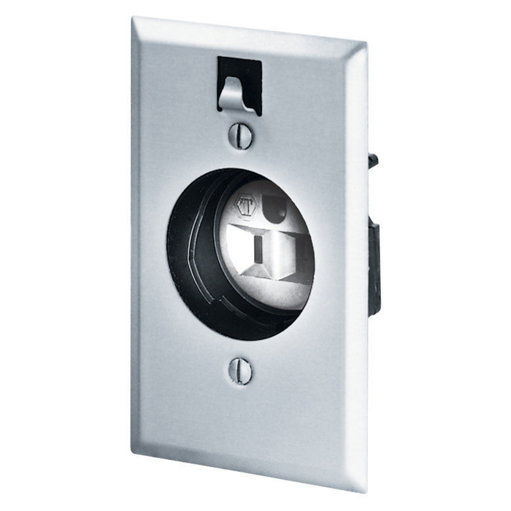 Straight Blade Devices, Specialty Receptacles, Clock Hanger, Receptacle and Plate, 15A 125V, 2-Pole 3-Wire Grounding, 5-15R, Stainless, Single Pack