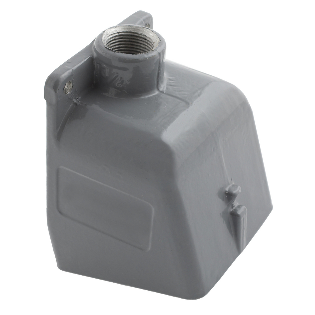 Heavy Duty Products, IEC Pin and Sleeve Devices, Industrial Grade, Accessory, Back Box, For 100A 2" NPT Hub, Angled, Mounting Screws Included, Gray Cast Aluminum