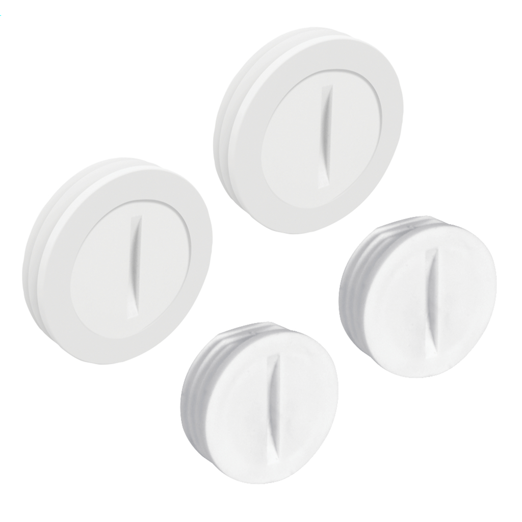 Weatherproof Nonmetallic Closure Plug Assortment, Two 1/2 and Two 3/4 in., White (4/Bag)