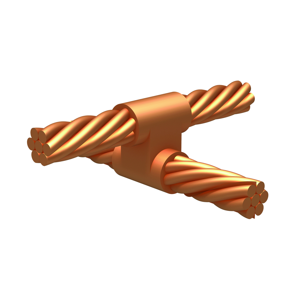 Concentric Stranded Copper Mold Connector, Conductor Size: Run Tap: 350 KCMIL, For Joining Uncut Horizontal Cables At Right Angles To Each Other