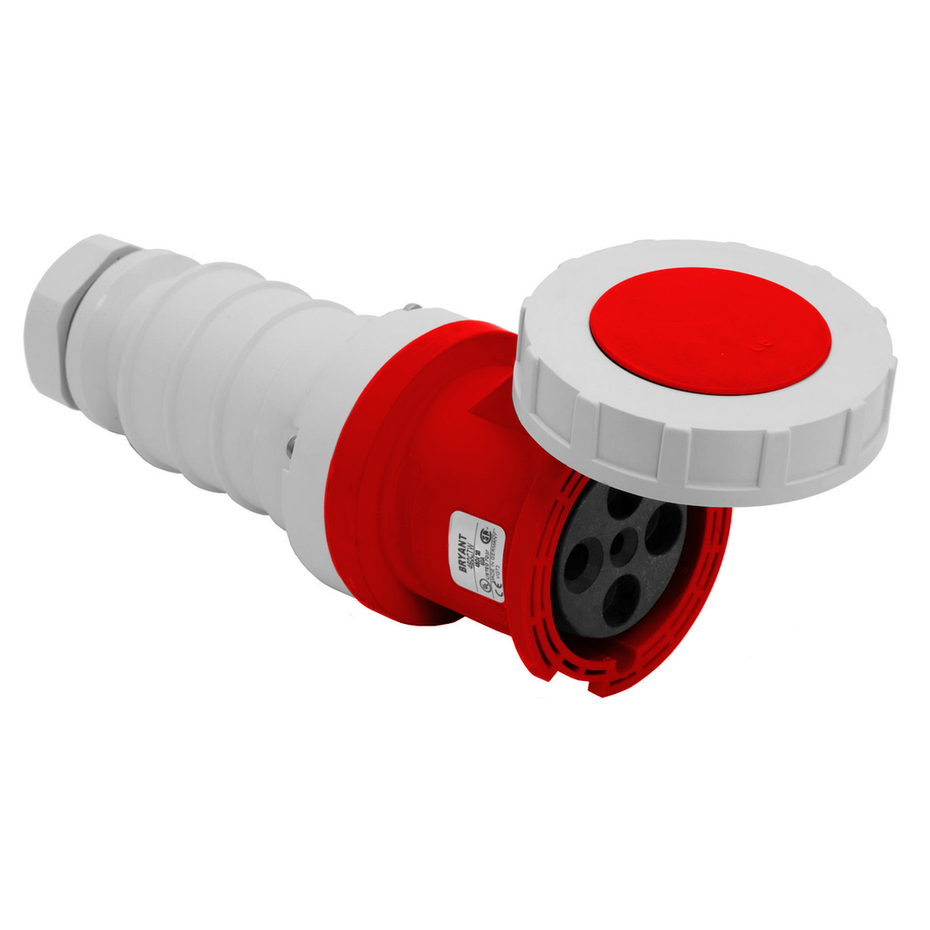 Heavy Duty Products, IEC Pin and Sleeve Devices, Industrial Grade, Female Connector Body, 60A 3-Phase Delta 480V AC, 3- Pole 4-Wire Grounding, Screw Terminals, Red, Watertight