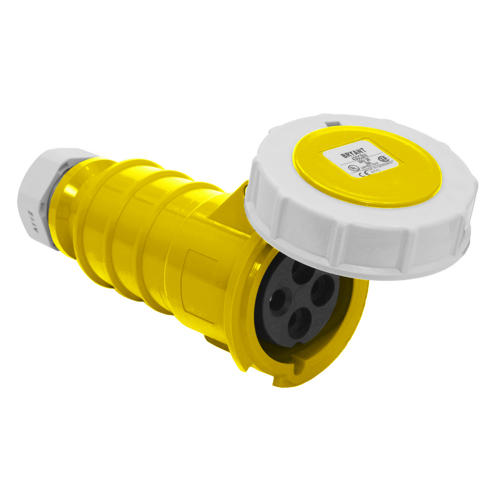 Heavy Duty Products, IEC Pin and Sleeve Devices, Industrial Grade, Female Connector Body, 20A 125V AC, 2-Pole 3-Wire Grounding, Terminal Screw, Yellow, Watertight