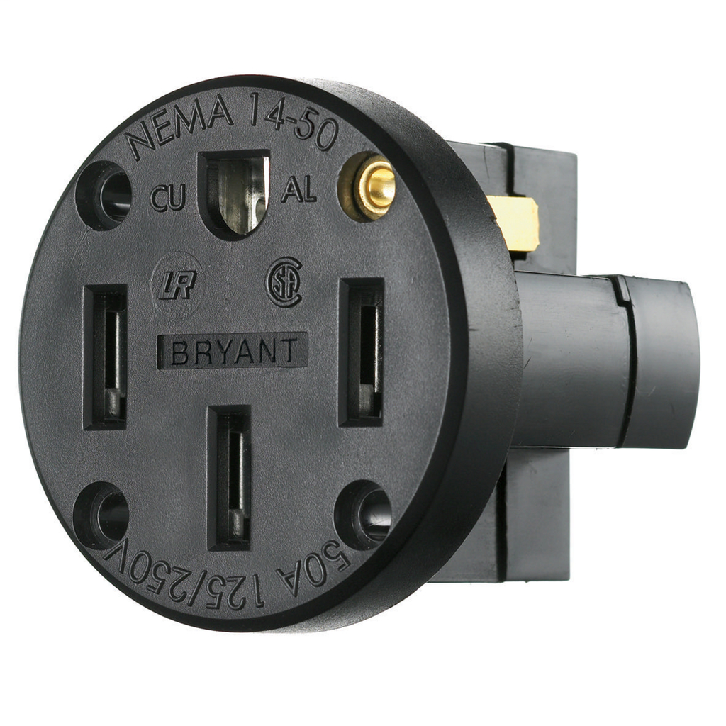 TradeSelect, Straight Blade, Single Panel Mount Receptacle, 50A 125/250V, 3-Pole 4-Wire Grounding, 14-50R, Black