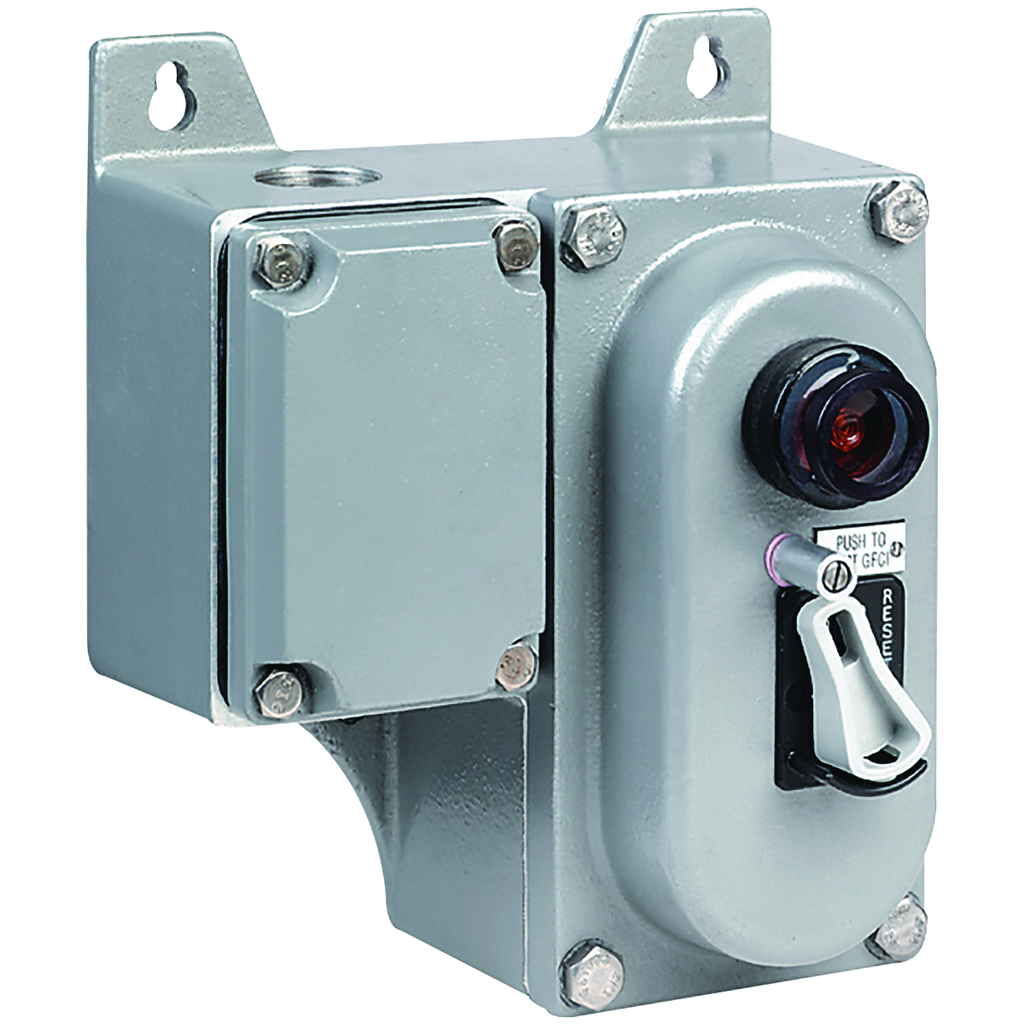 GFCS Series - Aluminum Feed-Thru 1-Pole Ground Fault Control Station -Factory Sealed - 30 Milliamp Trip - 15A Breaker - 120VAC - Hub Size 1Inch NPT