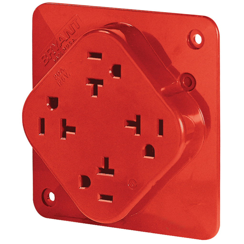 Straight Blade Devices, Receptacles, Quad-PLEX, Commercial/Industrial Grade, 20A 125V, 2-Pole 3-Wire Grounding, 5-20R, Red, Single Pack