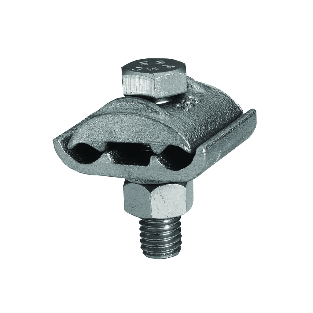 Mechanical Grounding Connector, 2 Copper Cables to 1/4" Thick Bar, 300 kcmil - 500 kcmil, 1/2" Stud, Tin Plated