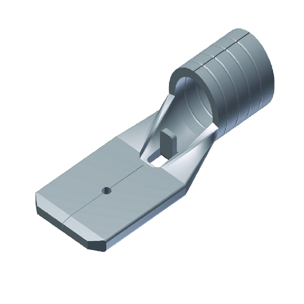 Tin-Plated Brass Non-Insulated Male Quick Disconnects, 14-16 AWG, Butted seam, Chamfered barrel opening, Mates with dimpled female socket detent.