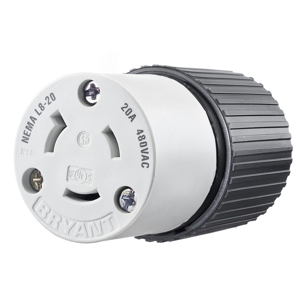 Locking Devices, Industrial, Female Connector Body, 30A 600V AC, 2-Pole 3-Wire Grounding, L9-30R, Screw Terminal, Black and White