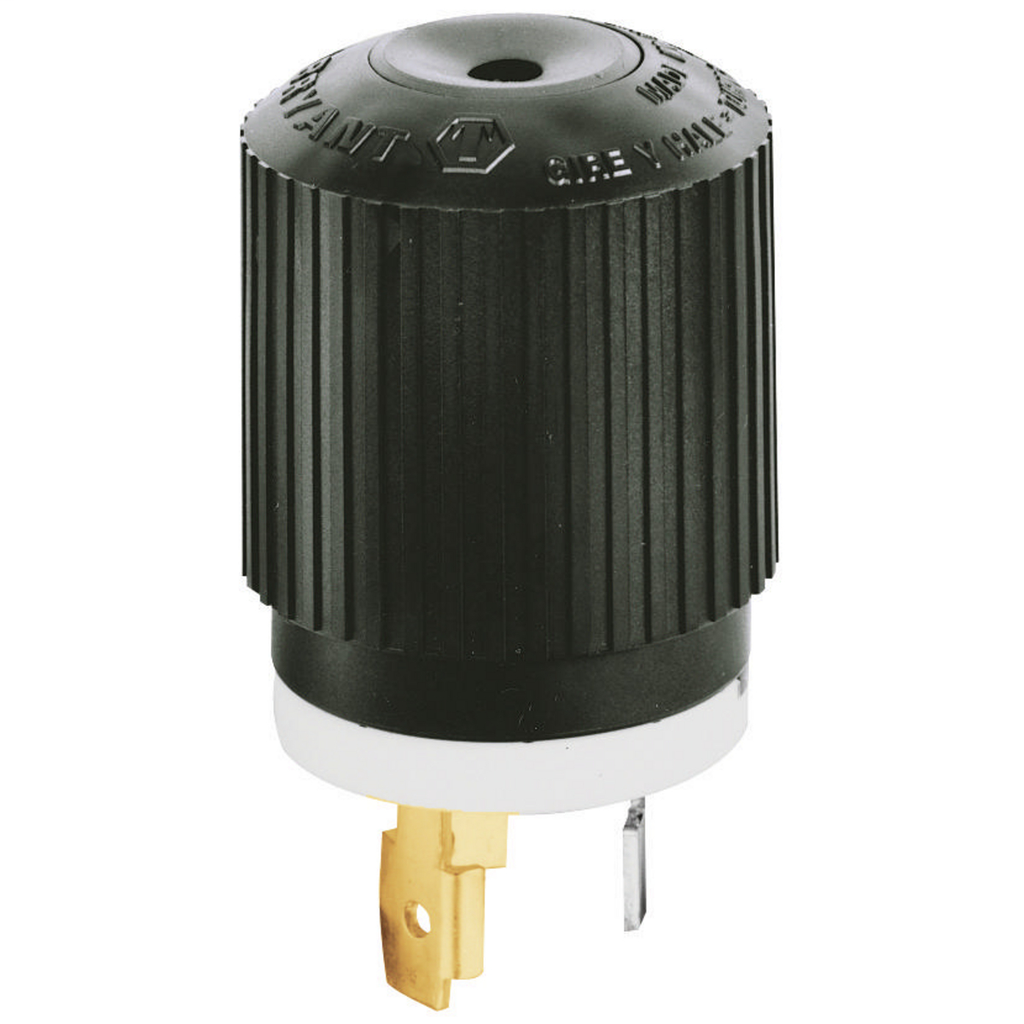 Locking Devices, Locking Devices, Industrial, Male Plug, 30A 250V, 2-Pole 3-Wire Grounding, Non-NEMA, Screw Terminal, Black and White