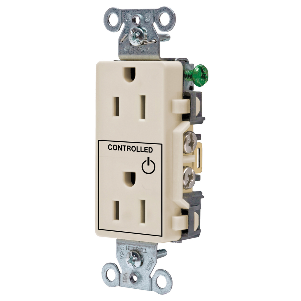 Straight Blade Devices, Receptacles, Decorator Duplex, 1/2 Load Controled, 15A 125V, 2-Pole 3-Wire Grounding, 5-15R, Back and Side Wired, Light Almond