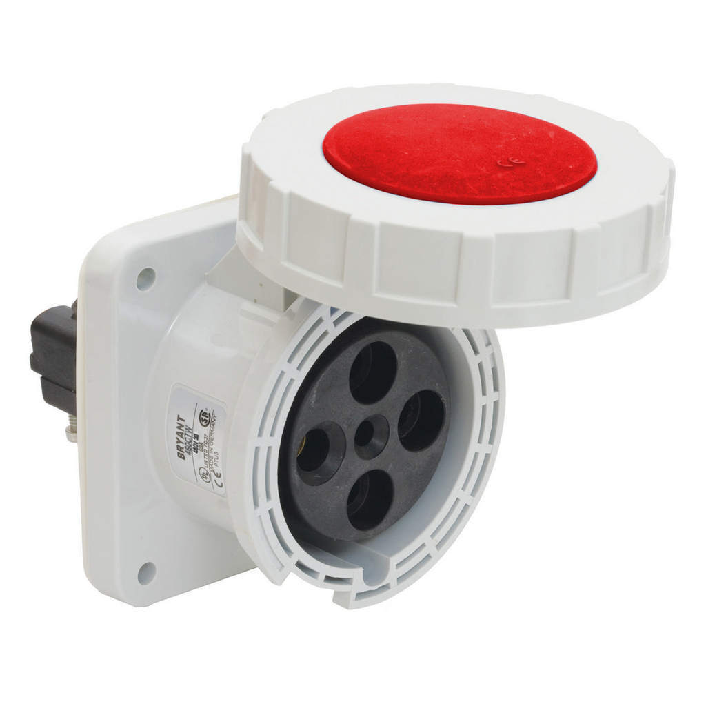 Heavy Duty Products, IEC Pin and Sleeve Devices, Industrial Grade, Female Receptacle, 60A 3-Phase Delta 480V AC, 3-Pole 4-Wire Grounding,Screw Terminals, Red, Watertight