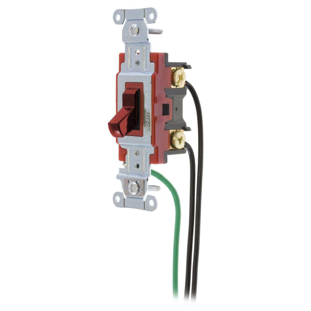 Switches and Lighting Controls, Hubbell- PRO Series, Toggle Switches, General Purpose AC, Four Way, 20A 120/277VAC, Back and Side Wired, Pre-Wired with 8" #12 THHN, Red