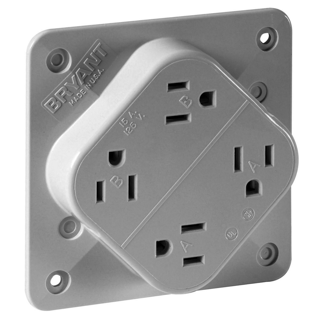 Straight Blade Devices, Receptacles, Quad-PLEX, Commercial/Industrial Grade, 15A 125V, 2-Pole 3-Wire Grounding, 5-15R, Gray, Single Pack