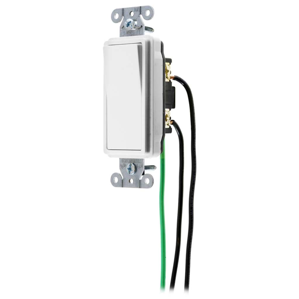 Switches and Lighting Controls, Spec Grade, Decorator Switches, General Purpose AC, Four Way, 20A 120/277V AC, Back and Side Wired, Pre-Wired with 8" #12 THHN, White