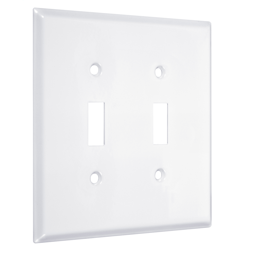 2-Gang Metal Wallplate, Jumbo, 2-Toggle, White Smooth