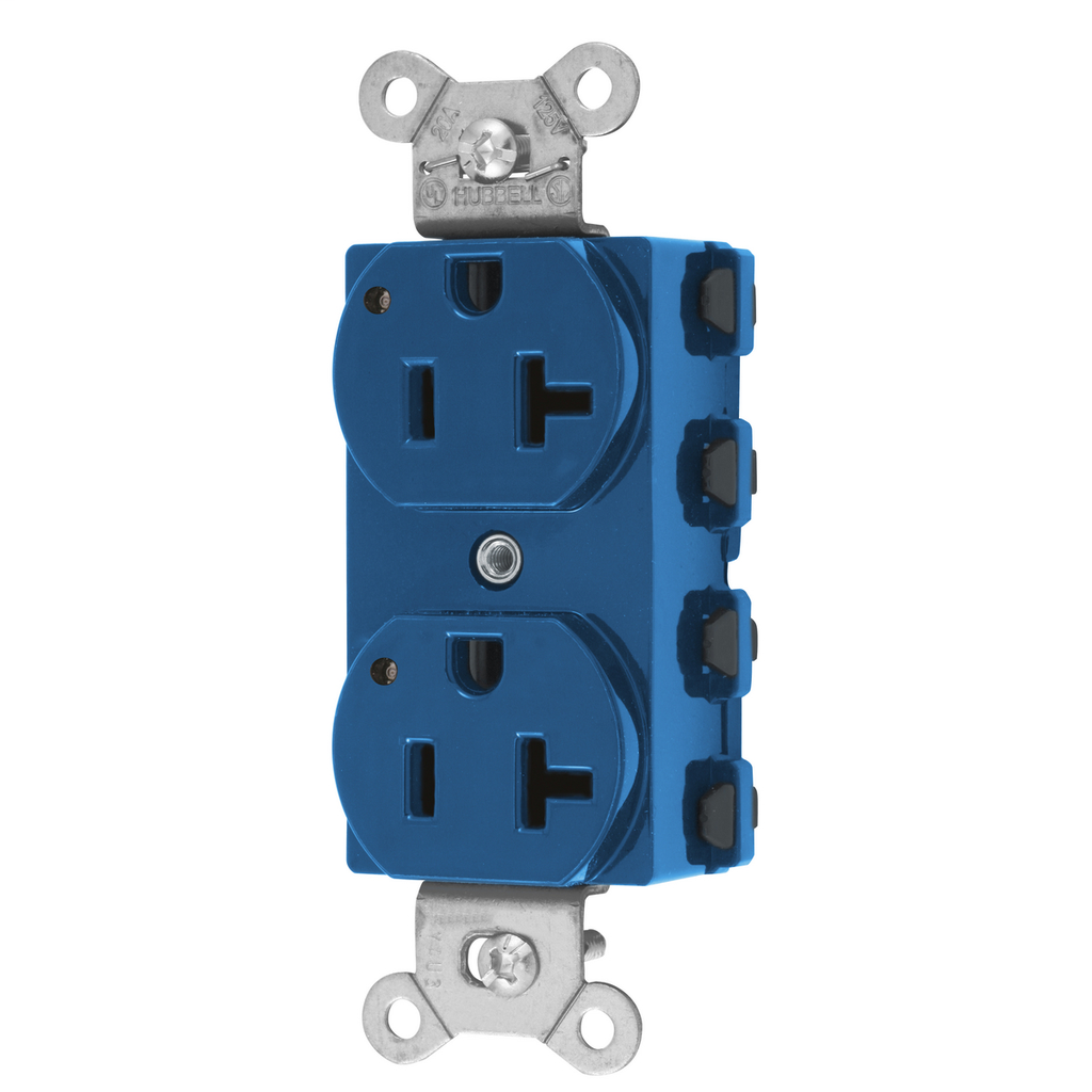 Straight Blade Devices, Receptacles, Duplex, SNAPConnect 2, LED Indicator, 20A 125V, 2-Pole 3-Wire Grounding, 5-20R, Blue