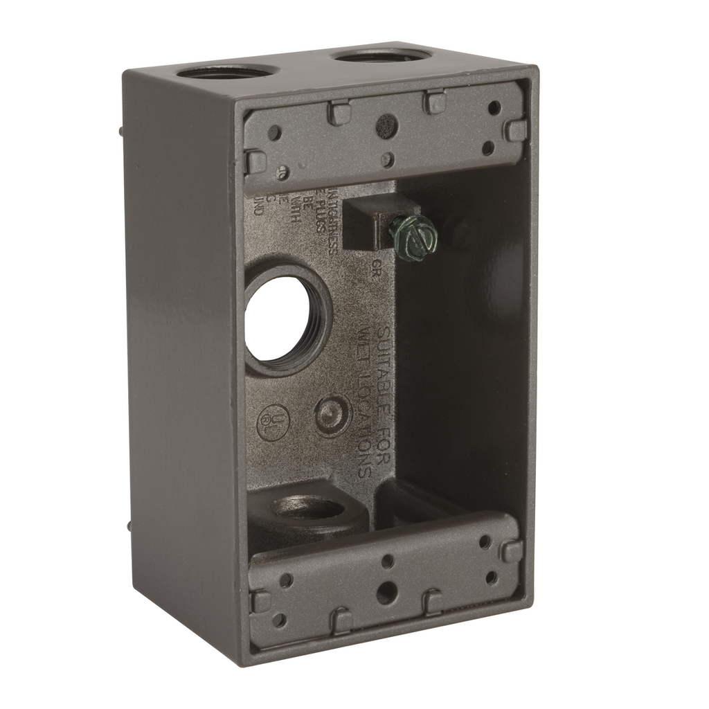 1-Gang Weatherproof Box, Four 1/2 in. Threaded Outlets, Bronze
