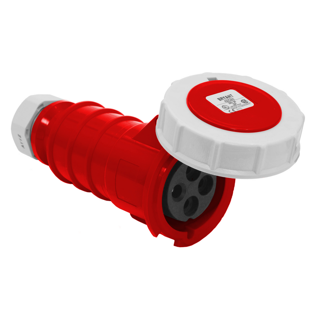 Heavy Duty Products, IEC Pin and Sleeve Devices, Industrial Grade, Female Connector Body, 30A 3-Phase Delta 480V AC, 3- Pole 4-Wire Grounding, Screw Terminals, Red, Watertight