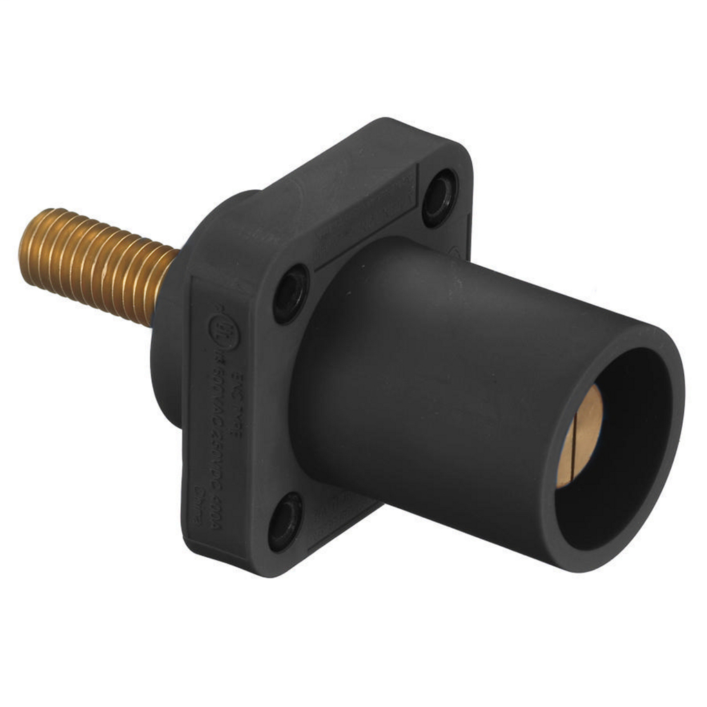 Heavy Duty Products, Single Pole Devices, Industrial Grade, Male Receptacle, 300/400A 250V DC/600V AC, Single Conductor, Threaded Mounting Holes, Stud Termination, Brown