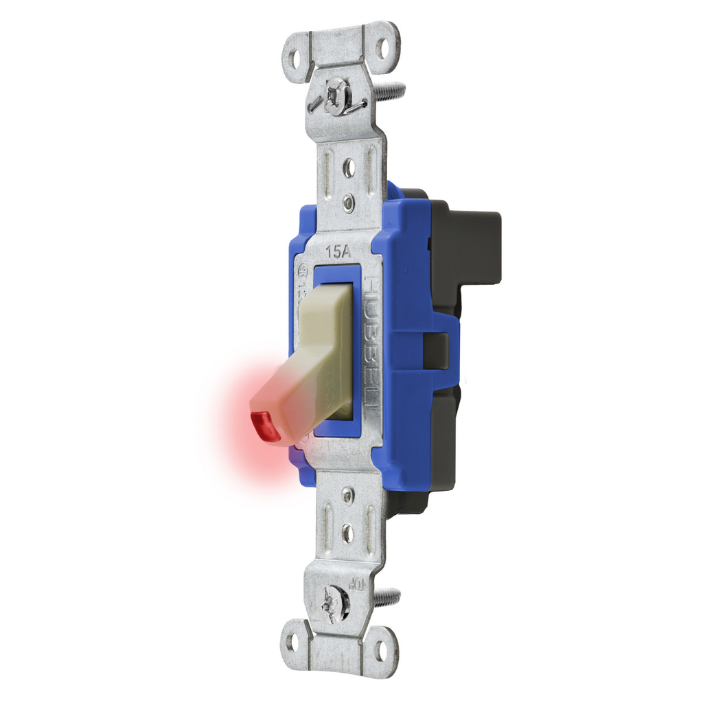 Switches and Lighting Controls, Industrial/Commercial Grade, SNAPConnect Series, Toggle Switches, Pilot Single Pole, 15A 120/277V AC, Ivory Toggle, North American